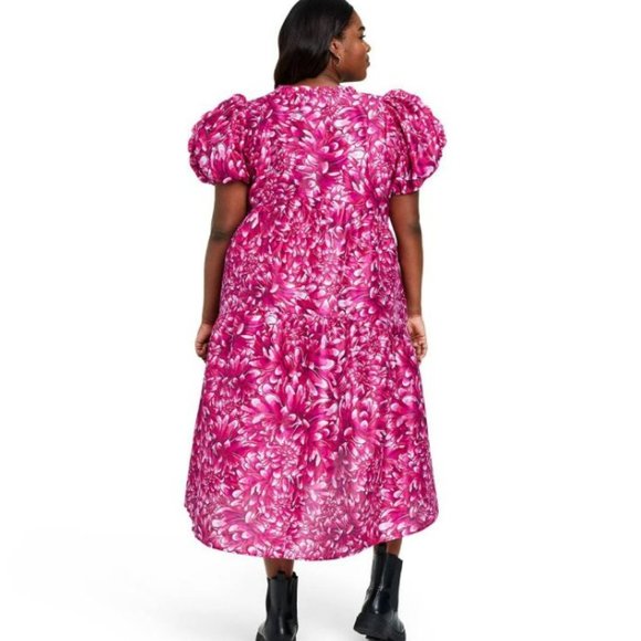 RARE NWT Kika Vargas Size 4X Mum Floral Tiered Ruffle Edge Puff Sleeve Dress - Picture 2 of 3